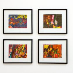 Clockwise from top left: 'Five Run Away Together', 'Five on a Treasure Island', 'The Famous Five' and 'Red, Orange & Brown Shapes', all by Rebecca Scibilia (Arts Project Australia)