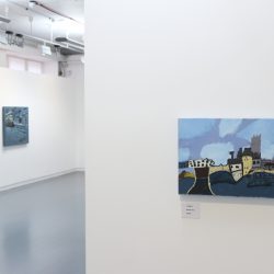 Foreground:Martin Sloss. 'Untitled'. Background: Ralph Douglas. 'Bus Stop, Glasgow'.