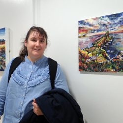 Sian MAther in front of her work at Gartnavel