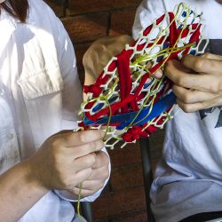 Accessible handmade woven art hanging at Linn Park