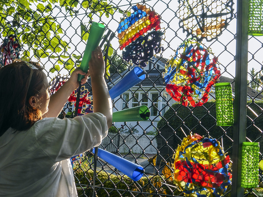 Accessible handmade woven art hanging at Linn Park
