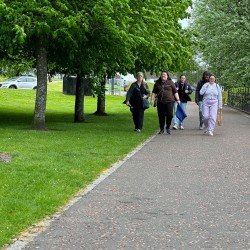 The group walking through the park