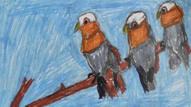 Three birds postcard