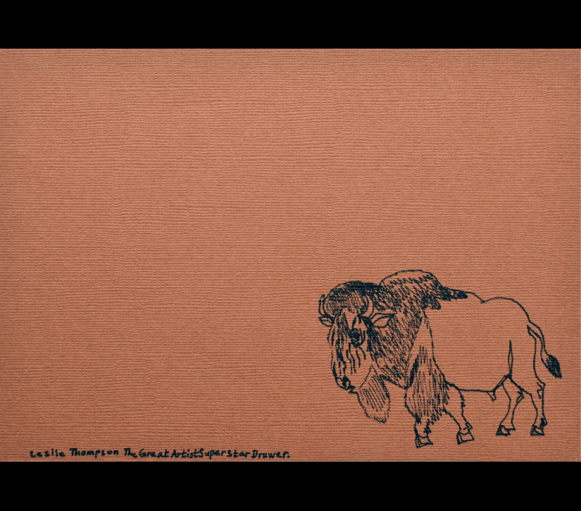 Leslie Thompson - 'The Great Superstar Artist Drawer' Bison - pen on paper - 148x210mm - Glasgow International 2021