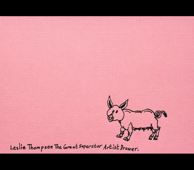 Leslie Thompson - 'The Great Superstar Artist Drawer' Pig - pen on paper - 148x210mm - Glasgow International 2021