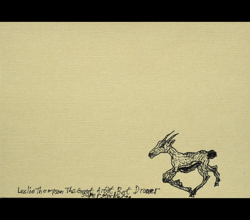 Leslie Thompson - 'The Great Superstar Artist Drawer' Antelope - pen on paper - 148x210mm - Glasgow International 2021