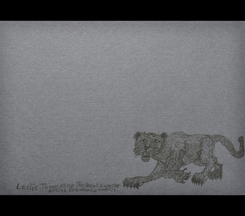 Leslie Thompson - 'The Great Superstar Artist Drawer' Panther - pen on paper - 148x210mm - Glasgow International 2021